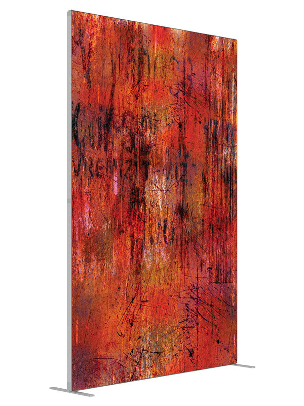 Whitman Orange Grunge Abstract shown at an angled view, photography backdrop panel for Denny StudioEdge silicone edge frame, 5 ft
