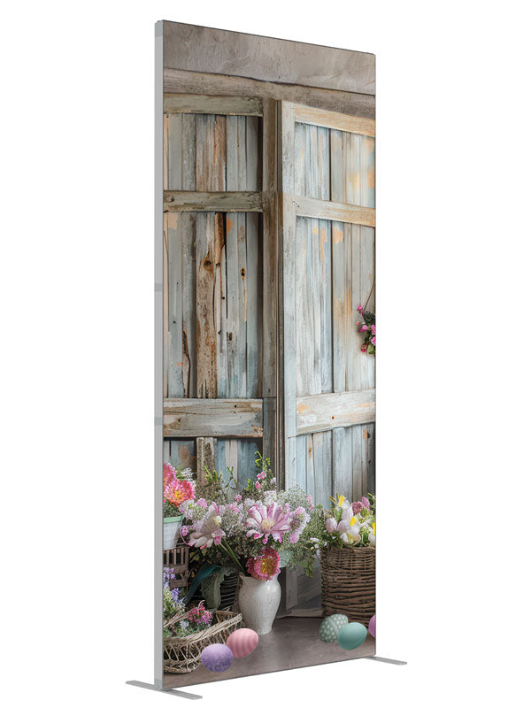 Wooden Door shown at an angled view, photography backdrop panel for Denny StudioEdge silicone edge frame, 3 ft