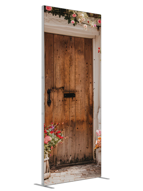 Wooden Door shown at an angled view, photography backdrop panel for Denny StudioEdge silicone edge frame, 3 ft