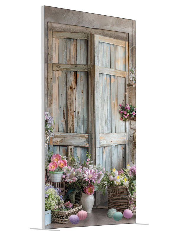 Wooden Door shown at an angled view, photography backdrop panel for Denny StudioEdge silicone edge frame, 4 ft