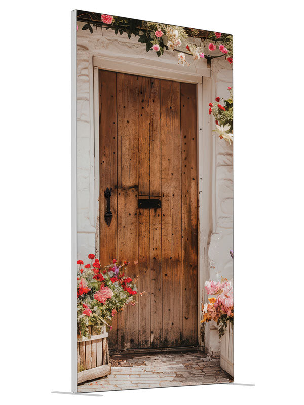 Wooden Door shown at an angled view, photography backdrop panel for Denny StudioEdge silicone edge frame, 4 ft