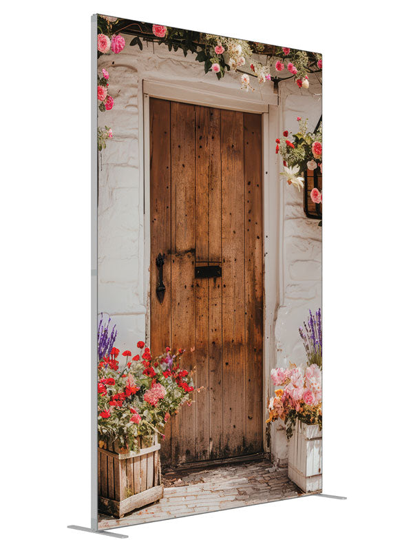Wooden Door shown at an angled view, photography backdrop panel for Denny StudioEdge silicone edge frame, 5 ft