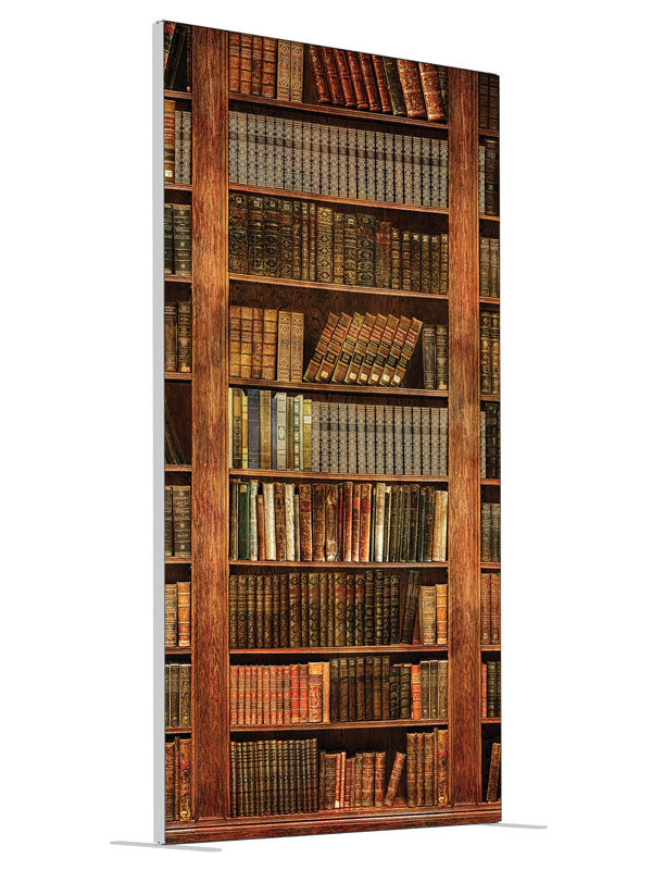 Worn Volumes Book Shelf shown at an angled view, photography backdrop panel for Denny StudioEdge silicone edge frame, 4 ft