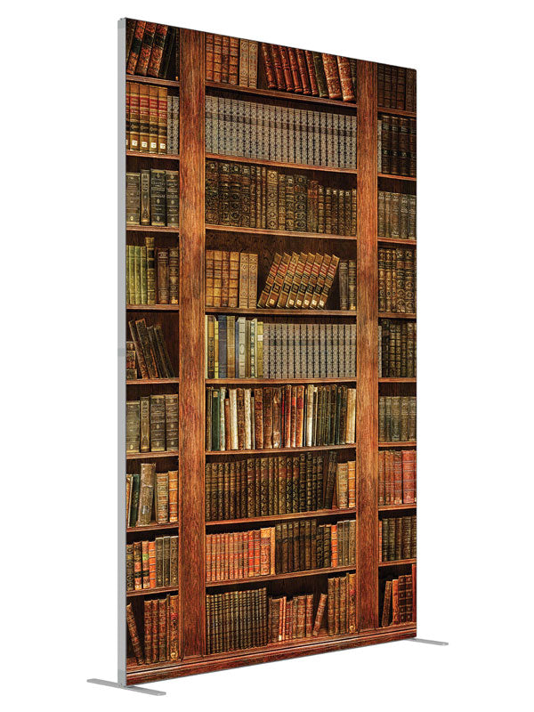 Worn Volumes Book Shelf shown at an angled view, photography backdrop panel for Denny StudioEdge silicone edge frame, 5 ft