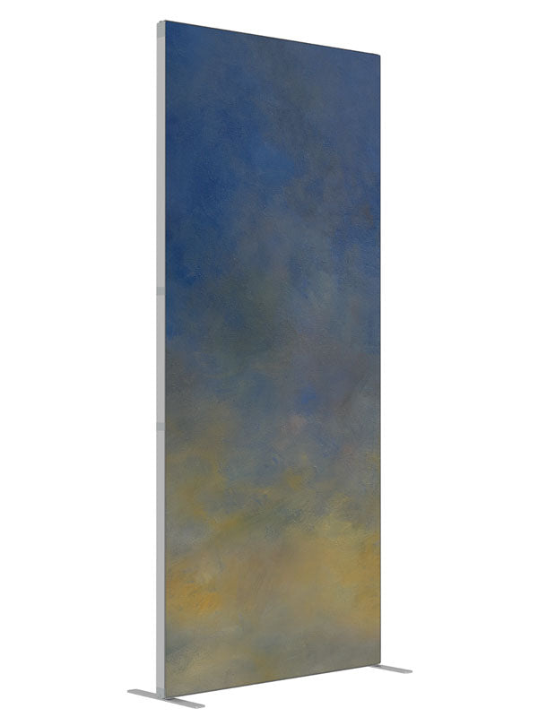 Yellow and Blue Abstract shown at an angled view, photography backdrop panel for Denny StudioEdge silicone edge frame, 3 ft