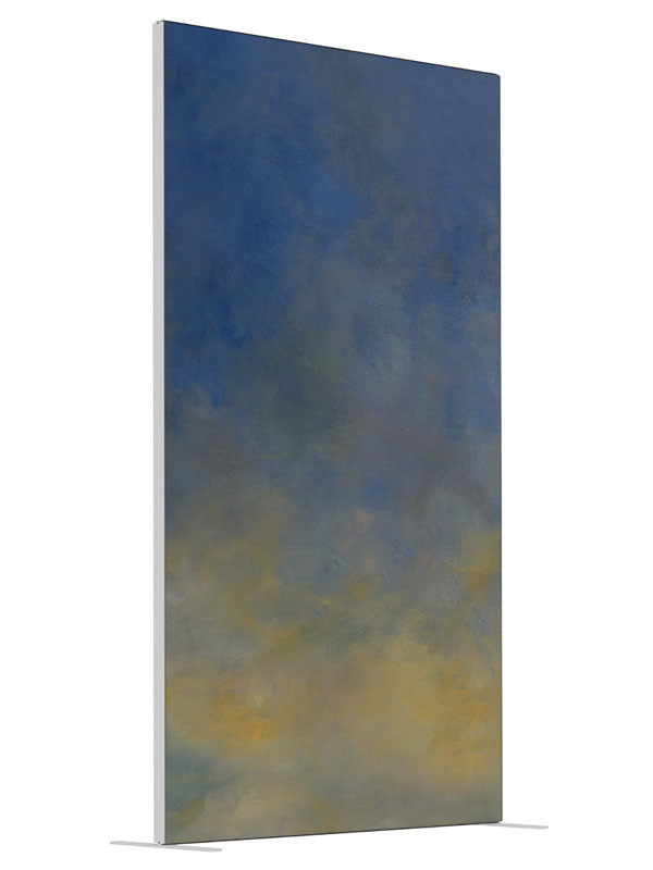 Yellow and Blue Abstract shown at an angled view, photography backdrop panel for Denny StudioEdge silicone edge frame, 4 ft
