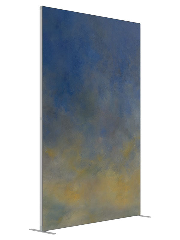 Yellow and Blue Abstract shown at an angled view, photography backdrop panel for Denny StudioEdge silicone edge frame, 5 ft