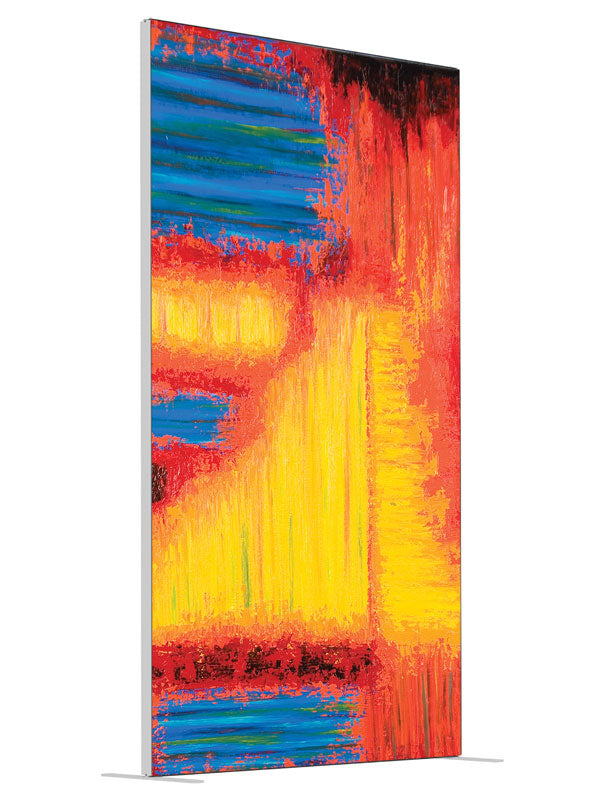 Yellow red blue primary brushwork shown at an angled view, photography backdrop panel for Denny StudioEdge silicone edge frame, 4 ft