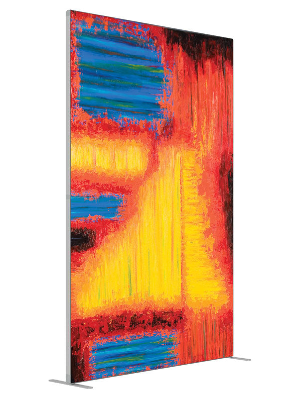 Yellow red blue primary brushwork shown at an angled view, photography backdrop panel for Denny StudioEdge silicone edge frame, 5 ft