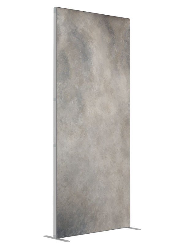 Zorba Grey shown at an angled view, photography backdrop panel for Denny StudioEdge silicone edge frame, 3 ft