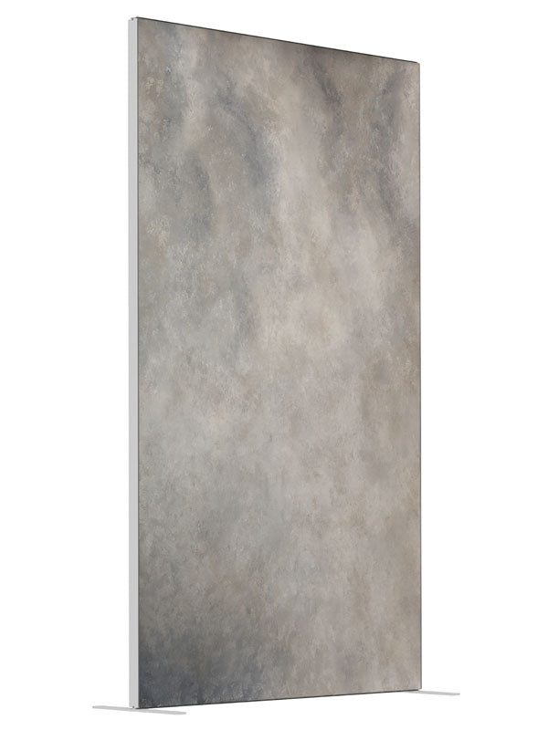 Zorba Grey shown at an angled view, photography backdrop panel for Denny StudioEdge silicone edge frame, 4 ft