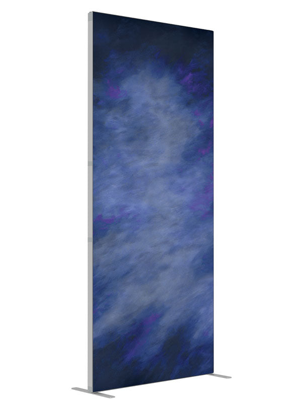Zuga Blue shown at an angled view, photography backdrop panel for Denny StudioEdge silicone edge frame, 3 ft