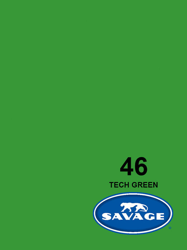 A roll of Tech Green seamless paper Savage Seamless paper