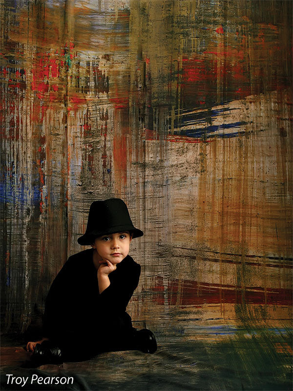 Fusion of deep tones and distressed brushwork for artistic portraits.