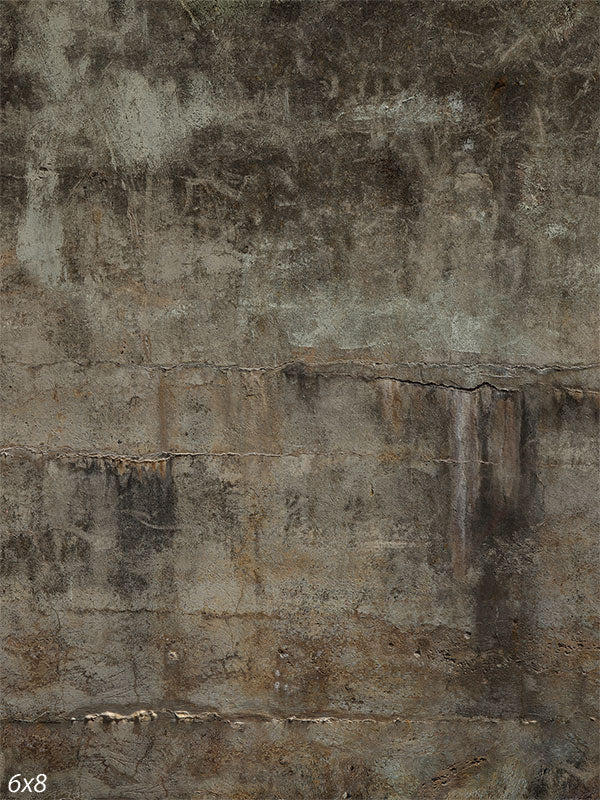 Aged Concrete Wall Photography Backdrop - A photography backdrop featuring a weathered and textured concrete wall with visible cracks and stains, ideal for urban-themed photoshoots.