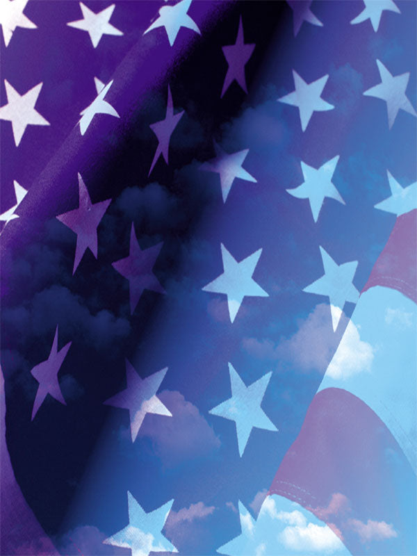 America flag photography backdrop featuring layered stars and stripes with a soft sky reflection for patriotic portrait sessions.
