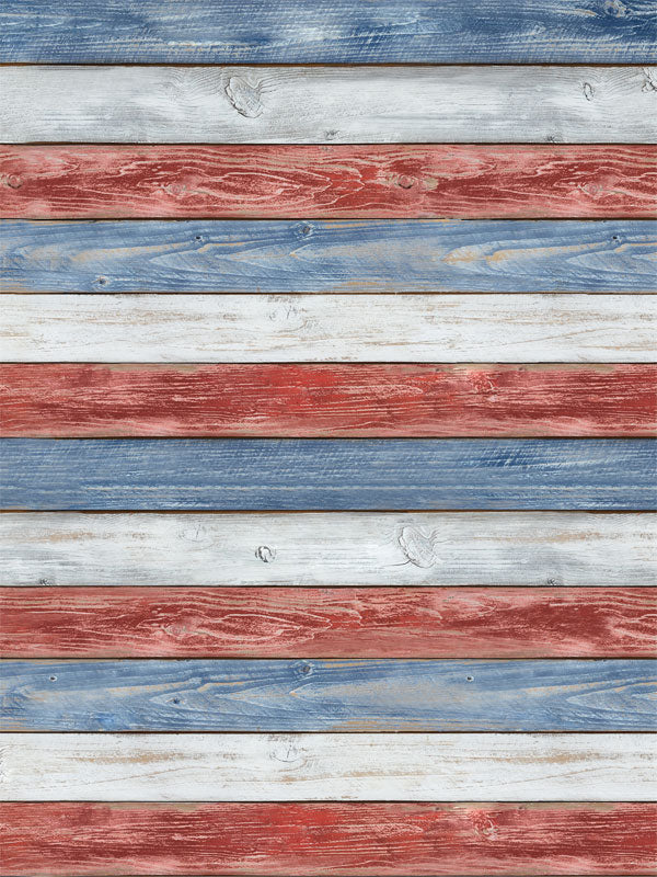 American Rustic Wooden Stripes Photography Backdrop - Rustic red, white, and blue wooden stripes photography backdrop perfect for patriotic and Americana-themed photoshoots.