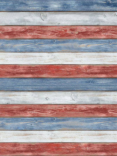 American Rustic Wooden Stripes Photography Backdrop - Rustic red, white, and blue wooden stripes photography backdrop perfect for patriotic and Americana-themed photoshoots.