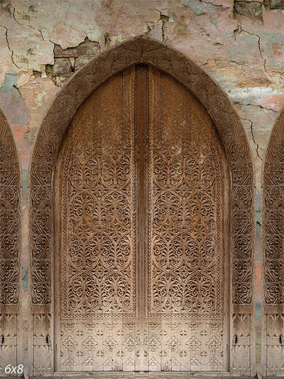 Antique Carved Wooden Door Photography Backdrop - Antique carved wooden door photography backdrop perfect for vintage or historical photoshoots.