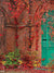 Autumn Garden Brick Wall Photography Backdrop - Photography backdrop featuring a rustic brick wall with cascading autumn vines and a green door, ideal for seasonal photoshoots.