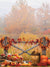 Autumn Harvest Photography Backdrop - Photography backdrop featuring an autumn scene with a rustic wooden fence, vibrant fall leaves, pumpkins, and a basket of apples.