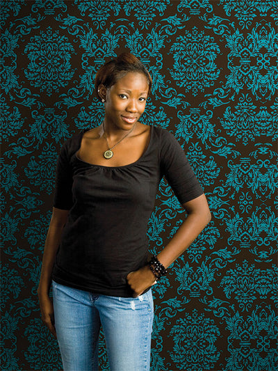 Vintage-inspired damask pattern with elegant teal flourishes.
