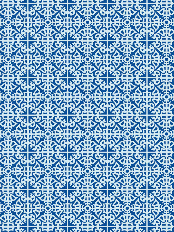 Blue Moroccan Tile Photography Backdrop - Blue Moroccan tile backdrop with intricate geometric patterns, ideal for photography sessions.