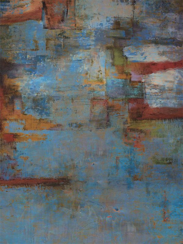 Abstract backdrop with bold, mixed hues of blue, orange, and earthy tones for professional use in photography studios.