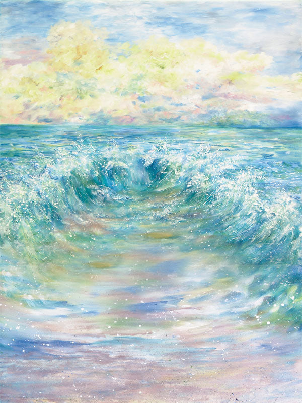 An ocean wave photography backdrop with soft pastel reflections, perfect for fine art and portrait photography.