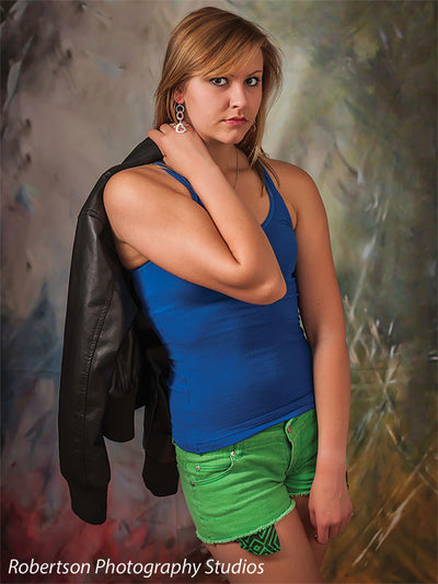 Balanced mix of warm and cool hues blended in brushwork.