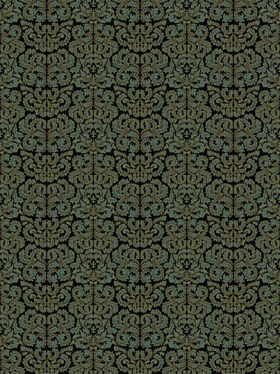 Classic green and gold damask pattern on black background for formal portraits.