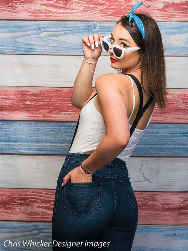 portrait backdrop red white and blue wood plank
