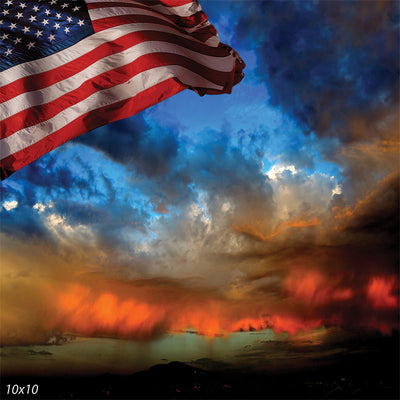 Patriotic Sunset with Flag Printed Photo Backdrop