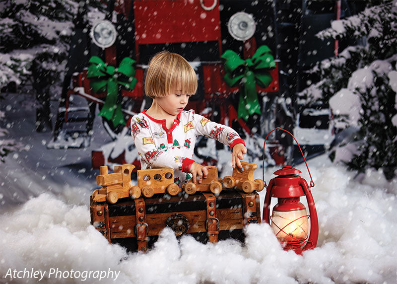 Christmas Train Printed Photo Backdrop