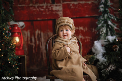 Christmas Photo Backdrop-Red Barn Door Rustic