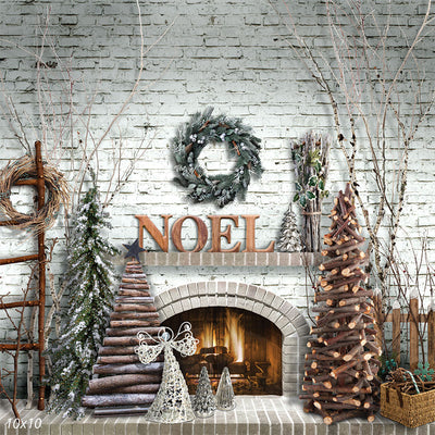 Noel Christmas Fireplace Backdrop