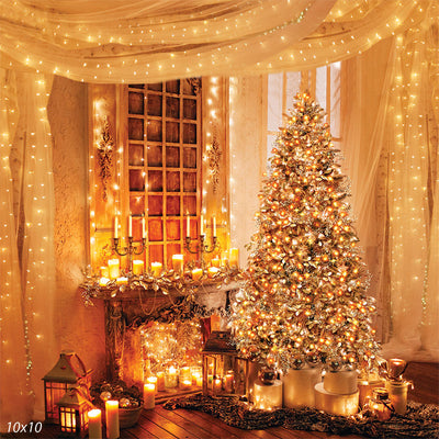 Warm Christmas Tree Lights  Backdrop
