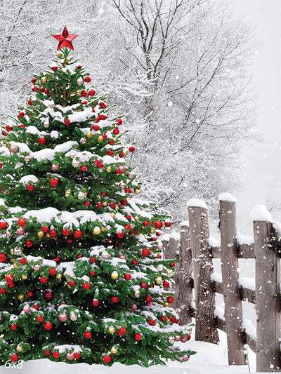 Outdoor White Country Christmas Tree Backdrop