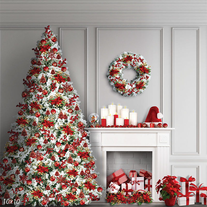 Christmas Tree and Fireplace Backdrop