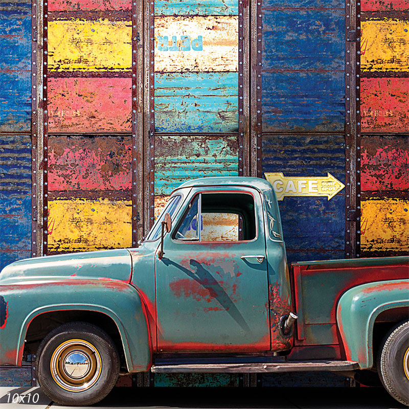 Old Blue Truck Photography Backdrop