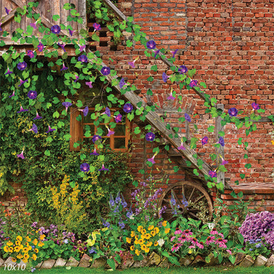 Spring Cottage Brick Photography Backdrop