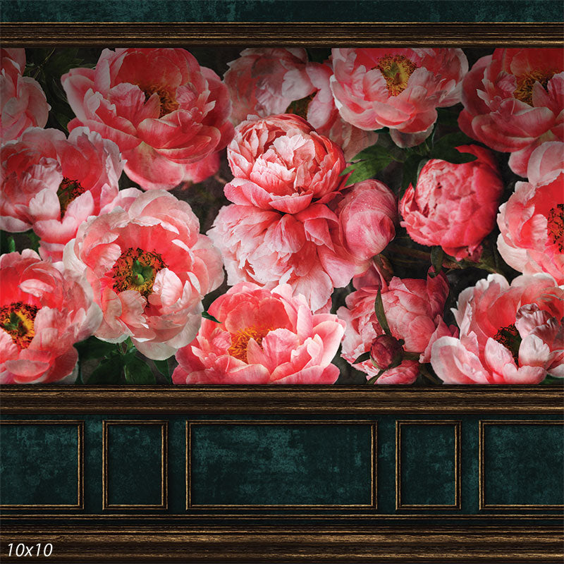 Large Flower Wall Photoraphy Backdrop - Teal Chinoiserie