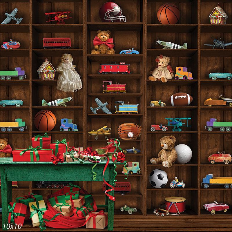Santa's Warehouse Christmas Backdrop