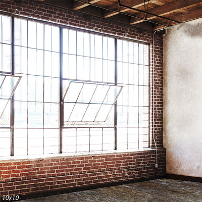 Warehouse Photography Backdrop -Brick Corner Windows