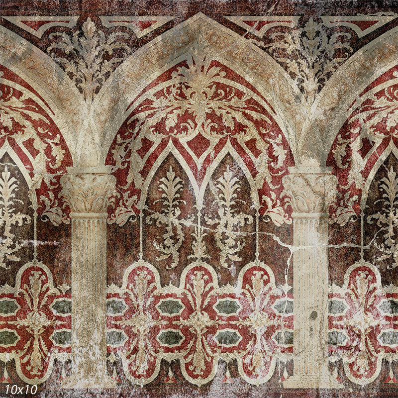 Fresco Arches Ivory Red Photo Backdrop