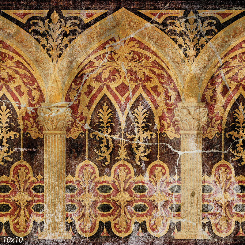 Fresco Arches Gold Red Background