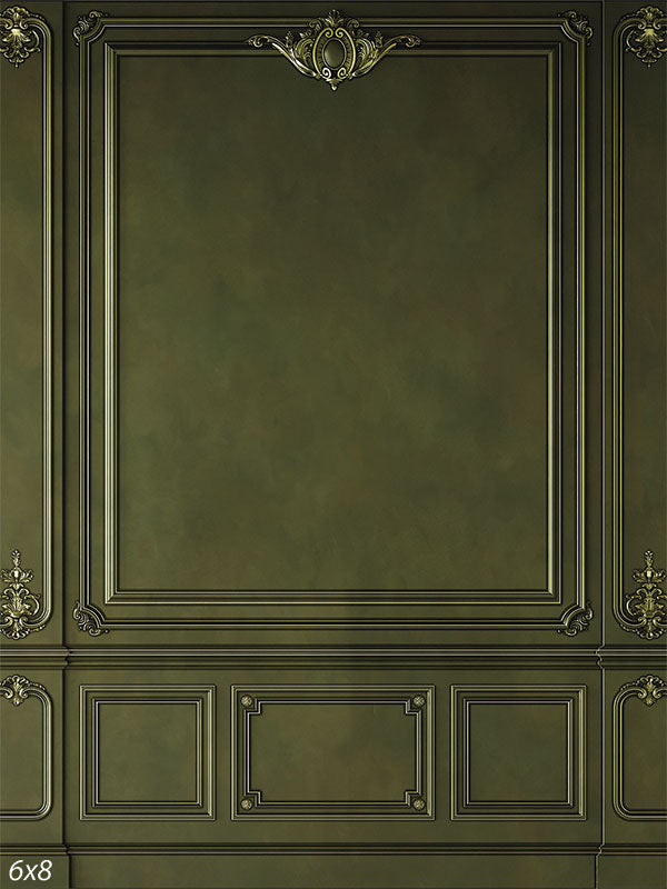 Olive Ornate Texture Wainscot Wall Backdrop