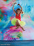 Photography backdrop with a mix of candy-colored pinks, aquas, and gold.