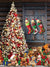 Christmas Teddy Bear Wonderland Photography Backdrop - Festive photography backdrop with a Christmas tree adorned with teddy bears, gifts, and stockings, creating a whimsical holiday scene.