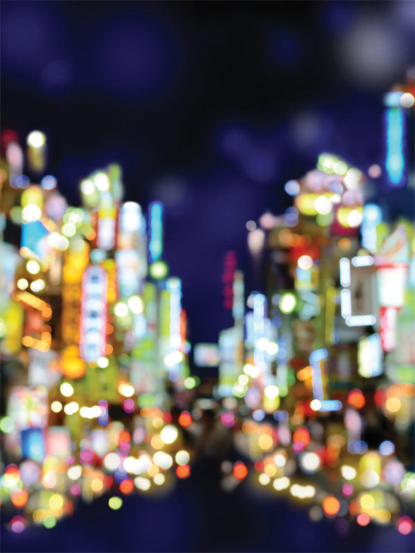 City Lights Blur Photography Backdrop - A vibrant bokeh city lights blur photography backdrop with neon colors for a modern urban aesthetic.